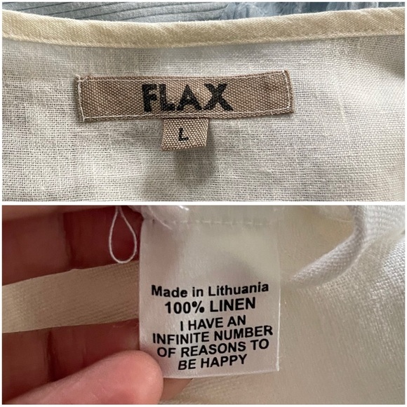 FLAX Irish Linen Cover Story white button top Tunic size Large NWOT - Picture 6 of 6